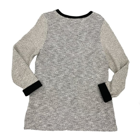 Neutral A-Line Henley Tunic Sweater w/Black Contrast Trim & Patch Pockets - Picture 6 of 9